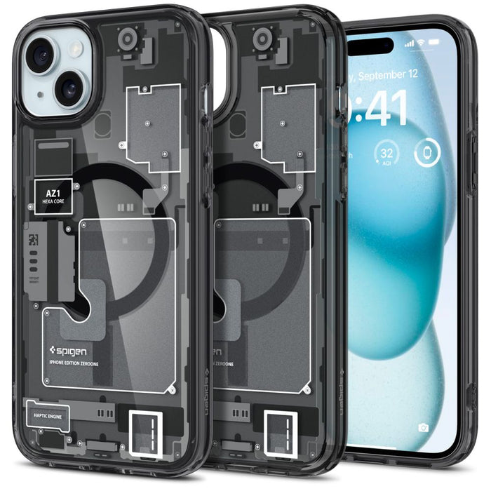 Spigen Ultra Hybrid Mag Case with MagSafe for iPhone 15 Plus - Dark Gray (Zero One Pattern) - Cell phone cases