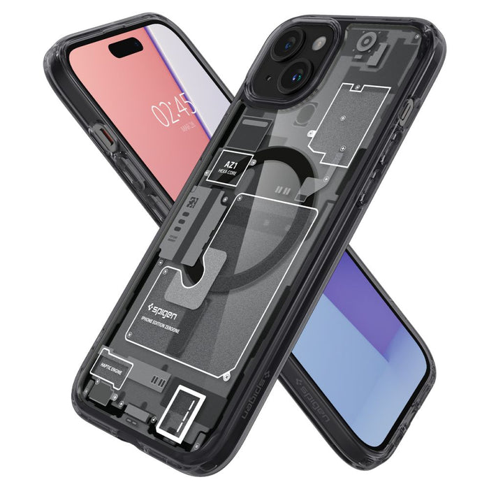 Spigen Ultra Hybrid Mag Case with MagSafe for iPhone 15 Plus - Dark Gray (Zero One Pattern) - Cell phone cases