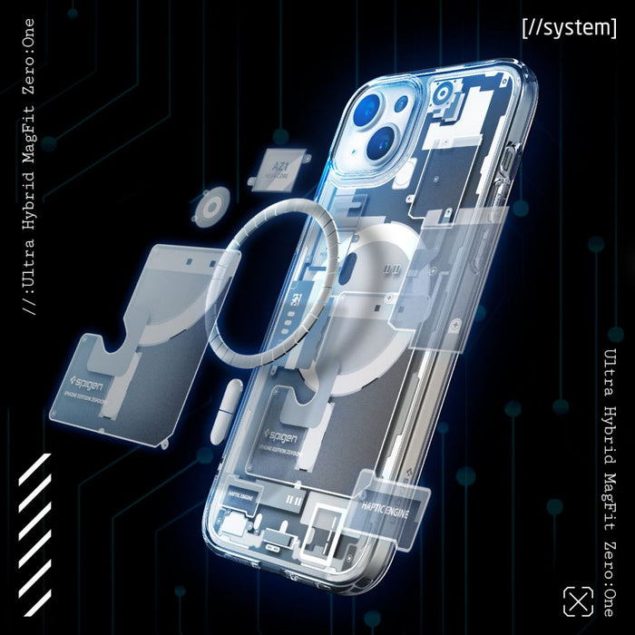 Spigen Ultra Hybrid Mag Case with MagSafe for iPhone 15 Plus - White (Zero One Pattern) - Cell phone cases