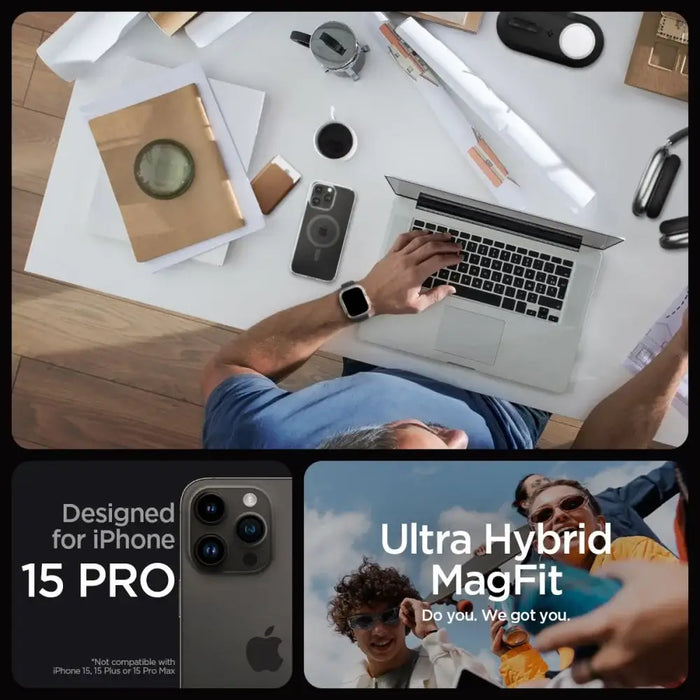 Spigen Ultra Hybrid Mag Case with MagSafe for iPhone 15 Pro - Clear Gray - Cell phone cases and covers<<<HurtelXML