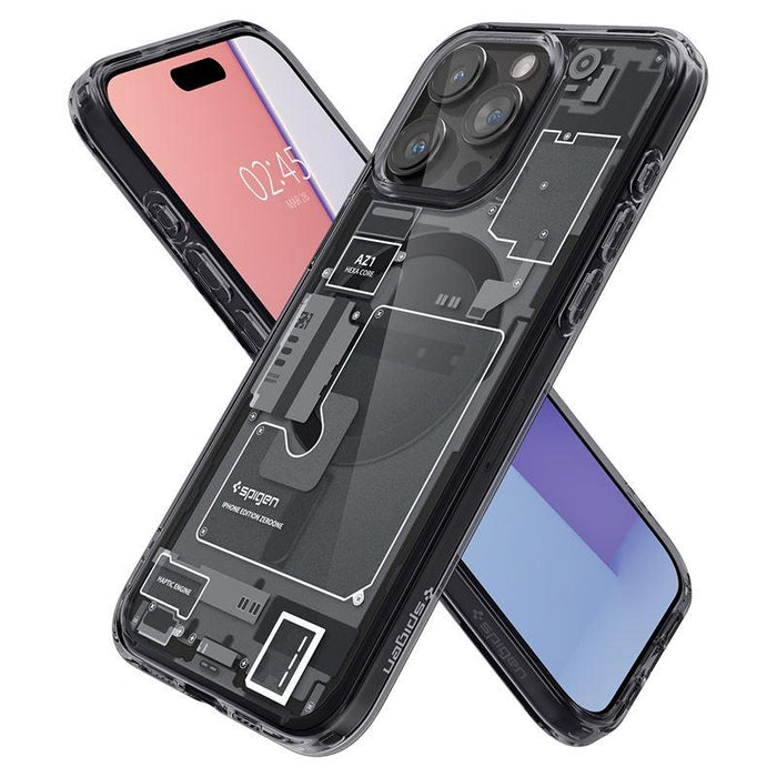 Spigen Ultra Hybrid Mag Case with MagSafe for iPhone 15 Pro - Dark Gray (Zero One Pattern) - Cell phone cases