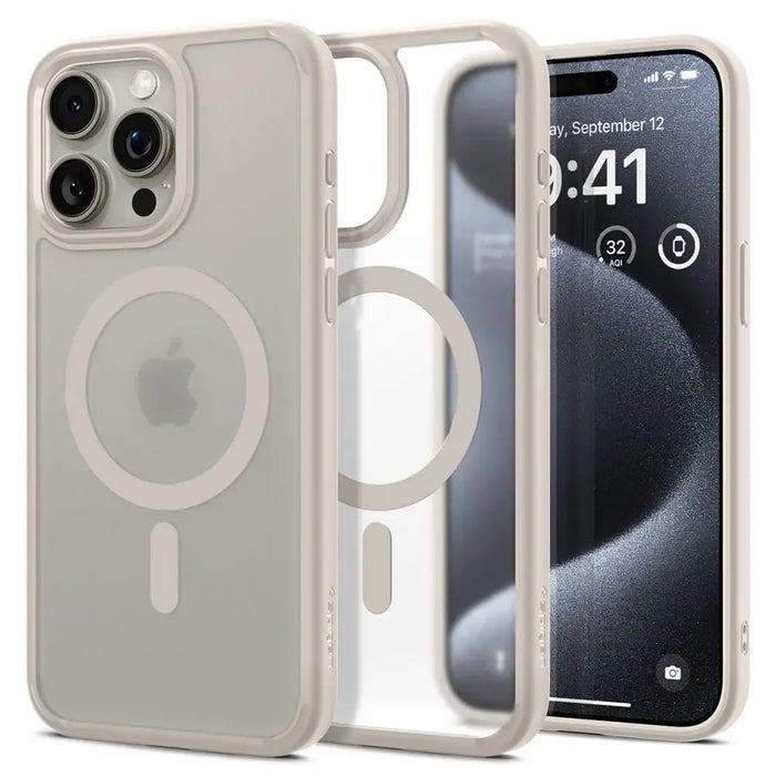 Spigen Ultra Hybrid Mag Case with MagSafe for iPhone 15 Pro - Matte Natural Titanium - Cell phone cases
