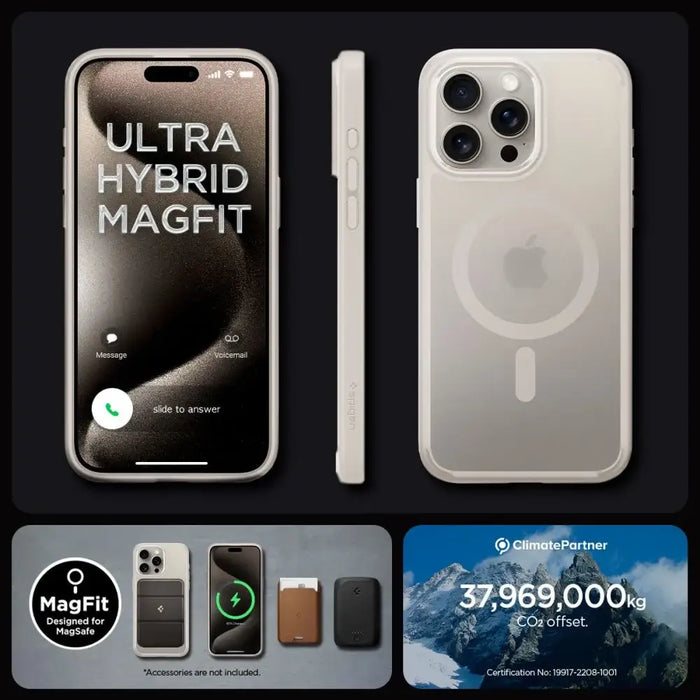 Spigen Ultra Hybrid Mag Case with MagSafe for iPhone 15 Pro - Matte Natural Titanium - Cell phone cases