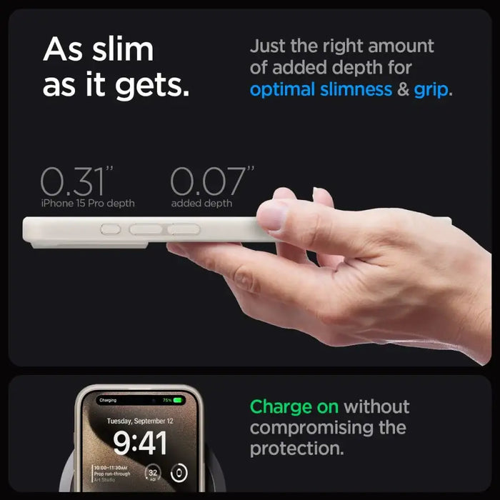 Spigen Ultra Hybrid Mag Case with MagSafe for iPhone 15 Pro - Matte Natural Titanium - Cell phone cases