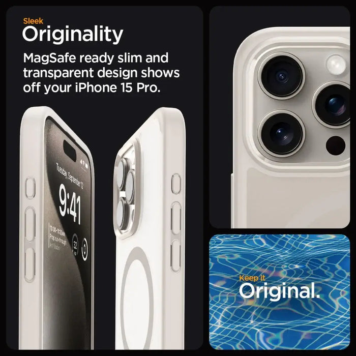 Spigen Ultra Hybrid Mag Case with MagSafe for iPhone 15 Pro - Matte Natural Titanium - Cell phone cases