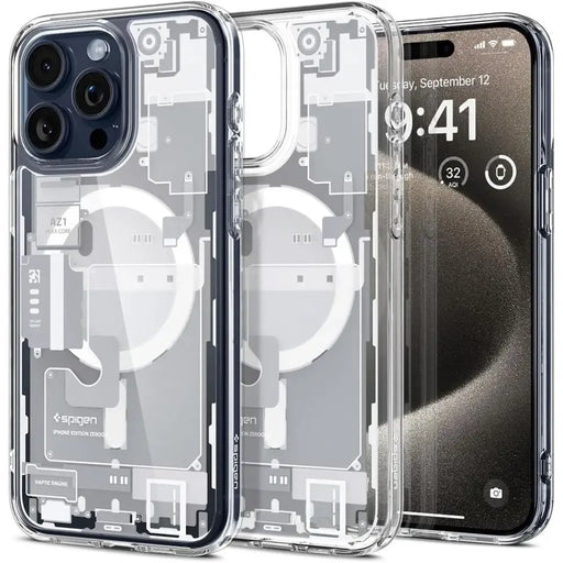 Spigen Ultra Hybrid Mag Case with MagSafe for iPhone 15 Pro - White (Zero One Pattern) - Cell phone cases