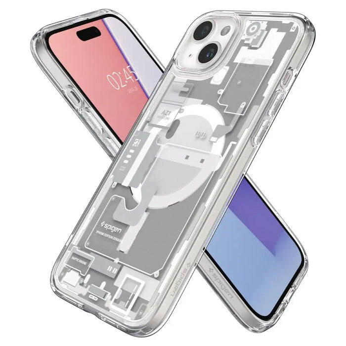 Spigen Ultra Hybrid Mag Case with MagSafe for iPhone 15 - White (Zero One Pattern) - Cell phone cases