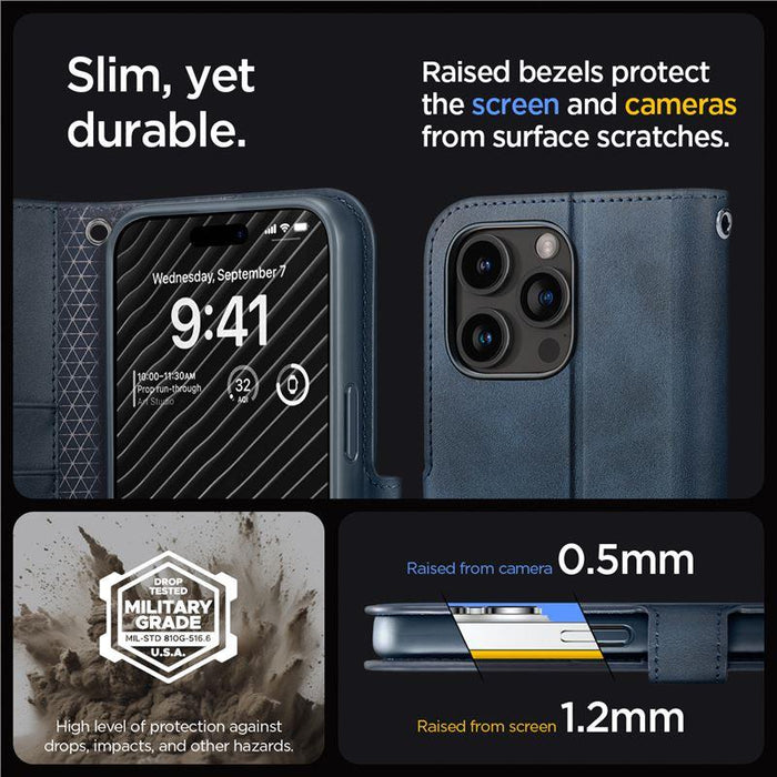 Spigen Wallet S Pro Case for iPhone 15 Pro - Navy Blue - Cell phone cases and covers<<<HurtelXML