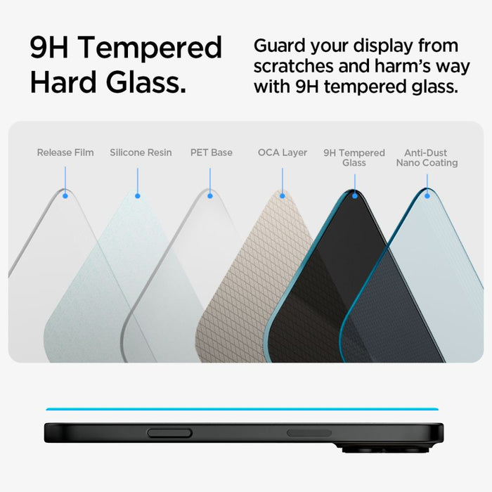 Spigen Glas.tR EzFit Privacy Tempered Glass for iPhone 15/16 with Adapter (2 pcs.)