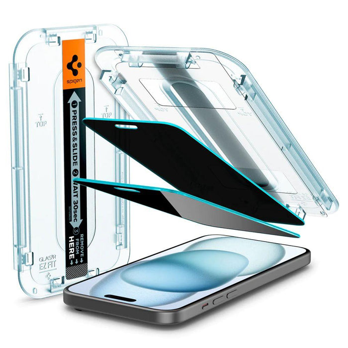 Spigen Glas.tR EzFit Privacy Tempered Glass for iPhone 15/16 with Adapter (2 pcs.)