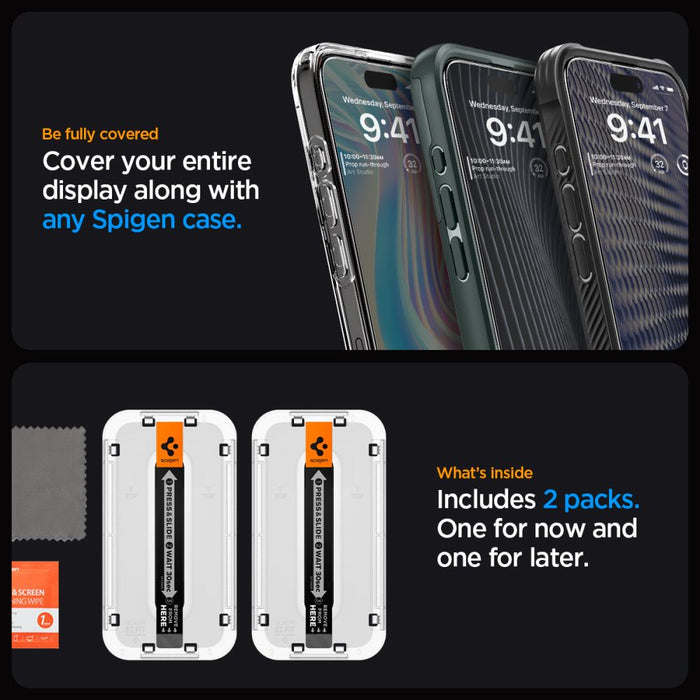 Spigen Glas.tR EZ Fit FC Tempered Glass for iPhone 15 Pro - Black 2 pcs.