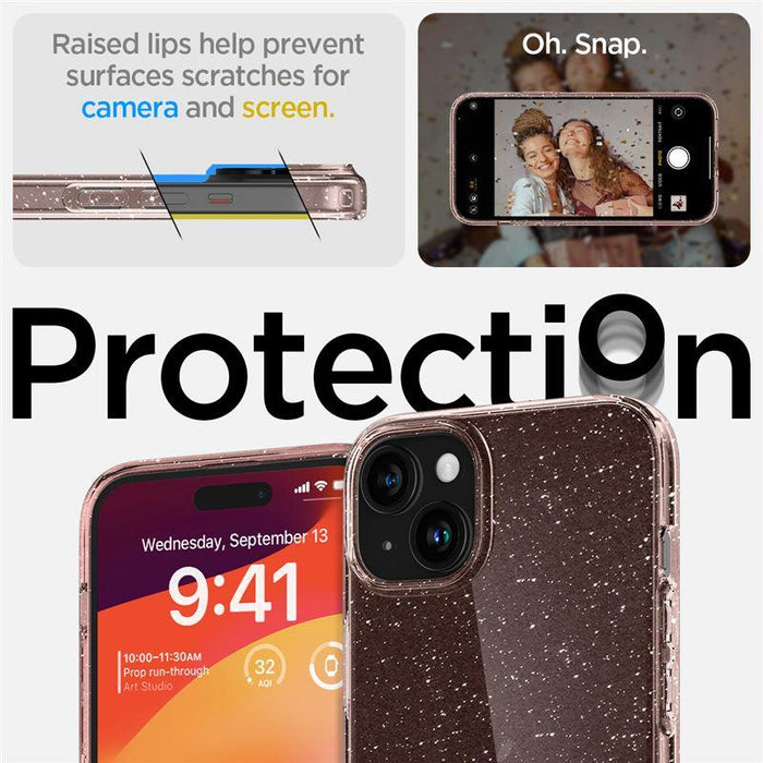 Spigen Liquid Crystal Glitter iPhone 15 Plus Case - Pink/Clear