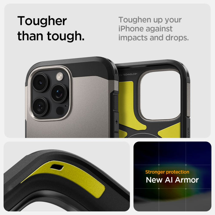 Spigen Tough Armor MagSafe case with stand for iPhone 16 Pro - gunmetal