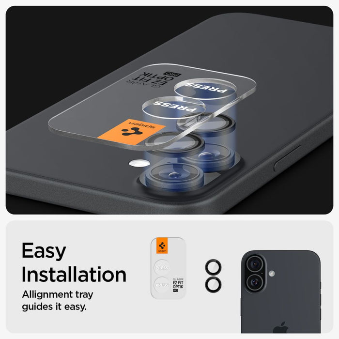 Spigen Glass tR EZ Fit Optik Pro Tempered Glass for iPhone 16 / 16 Plus / 17 Camera (2 pcs.) - Black