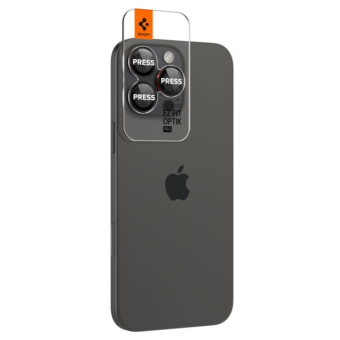 Spigen Optik Pro L-Series Glas.tR EZ Fit Tempered Glass for iPhone 14 Pro / Pro Max / 15 Pro / Pro Max / 16 Pro / 16 Pro Max / 17 Pro / 17 Pro Max - Black with Red Edge