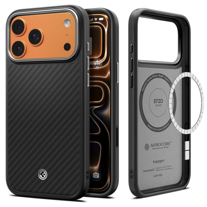 Spigen Enzo Aramid "T" MagSafe Case for iPhone 17 Pro Max - Black and Silver