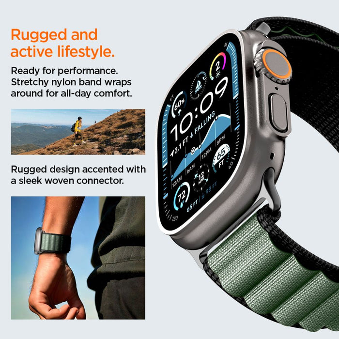 Strap Spigen WBF1 Strap for Apple Watch 44 / 45 / 46 / 49 mm - Black and Green