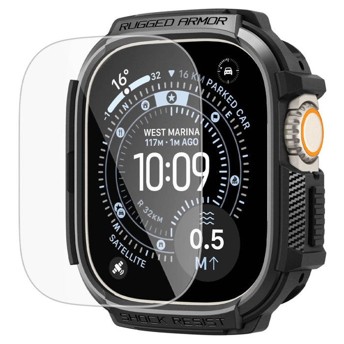 Spigen Rugged Armor Case + 9H Tempered Glass for Apple Watch Ultra 49mm - Matte Black