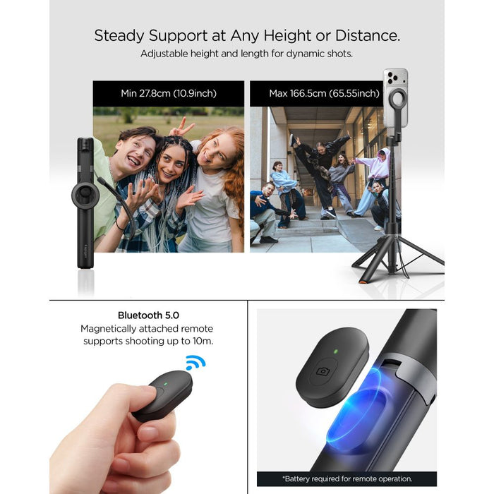 Spigen S582W Bluetooth Selfie Stick - Black