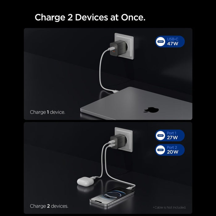 Spigen Essential EE472EU-GAN 2-Port 47W Wall Charger - Dark Gray