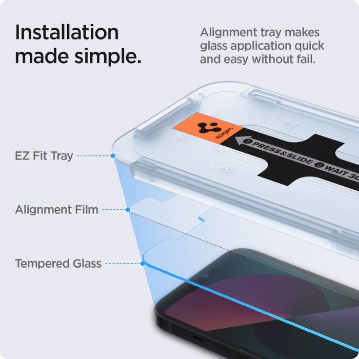 Spigen Glas.tR EZ Fit Tempered Glass for iPhone 13 / 13 Pro / 14 / 16e / 17e - 2 pcs.