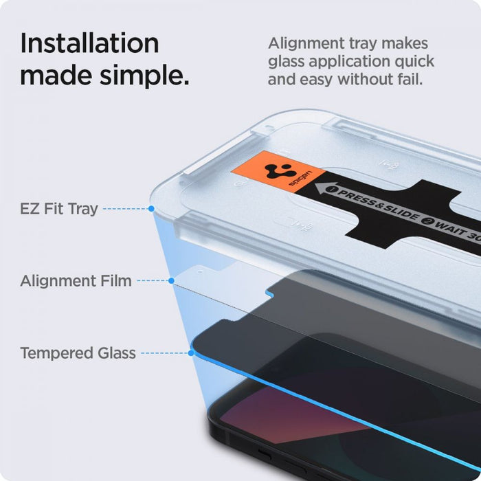 Spigen Glas.tR EZ Fit Privacy Tempered Glass for iPhone 13 / 13 Pro / 14 / 16e / 17e - 2 pcs.