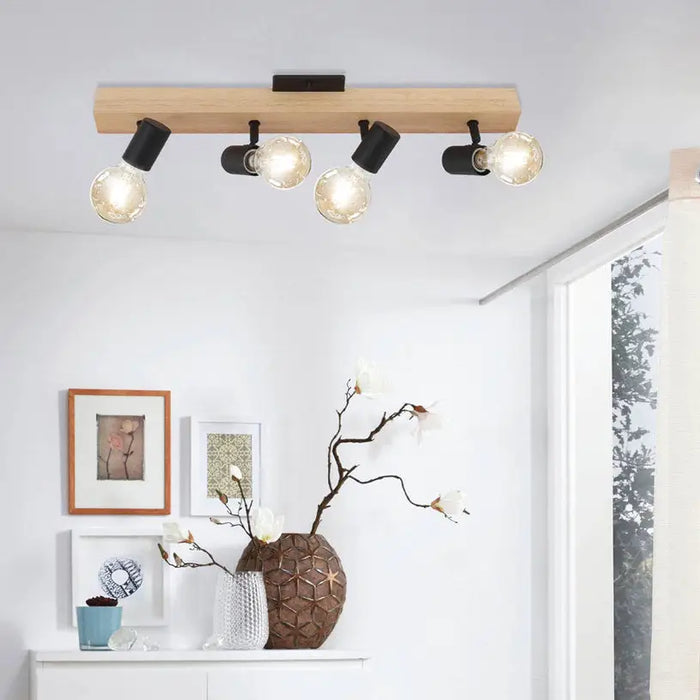 SPOT E27 QUAD OAK/BLACK EGLO TOWNSHEND 3 - Спотове<<<Вътрешно осветление<<<Мебели и