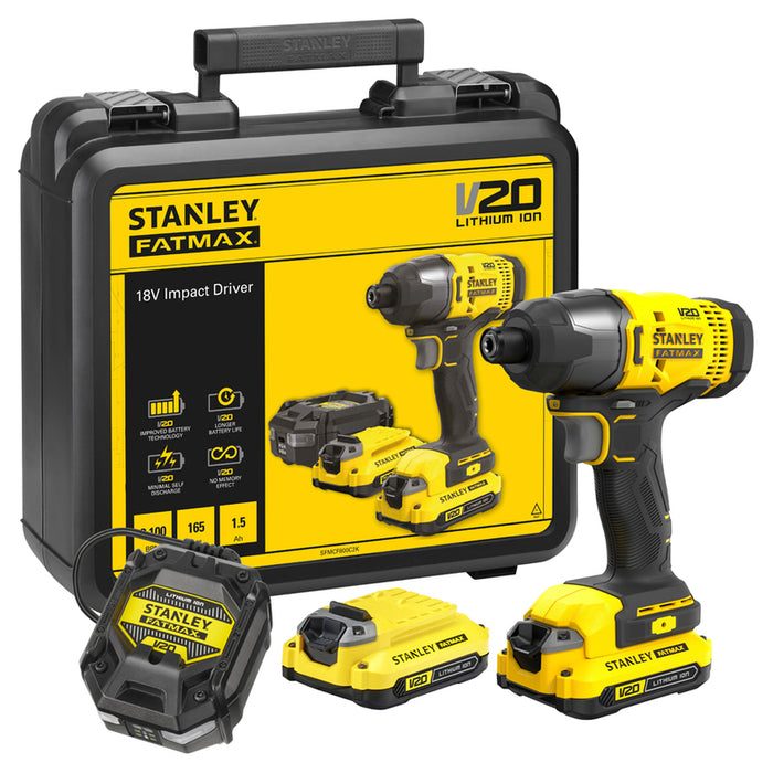 CORDLESS IMPACT DRIVER STANLEY SFMCF800C2K-QW 18 V, 165.00 nm, NUMBER OF BATTERIES 2, 1.50 Ah, SUITCASE