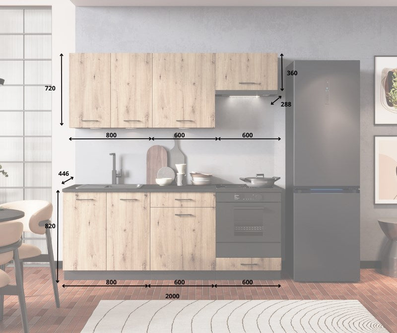 Cosmo Design ANIKA kitchen furniture set, artisan oak/graphite 2.0