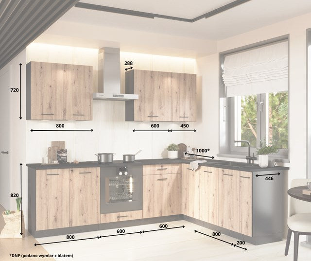 Cosmo Design ANIKA kitchen furniture set, artisan oak/graphite 2.0/2.6