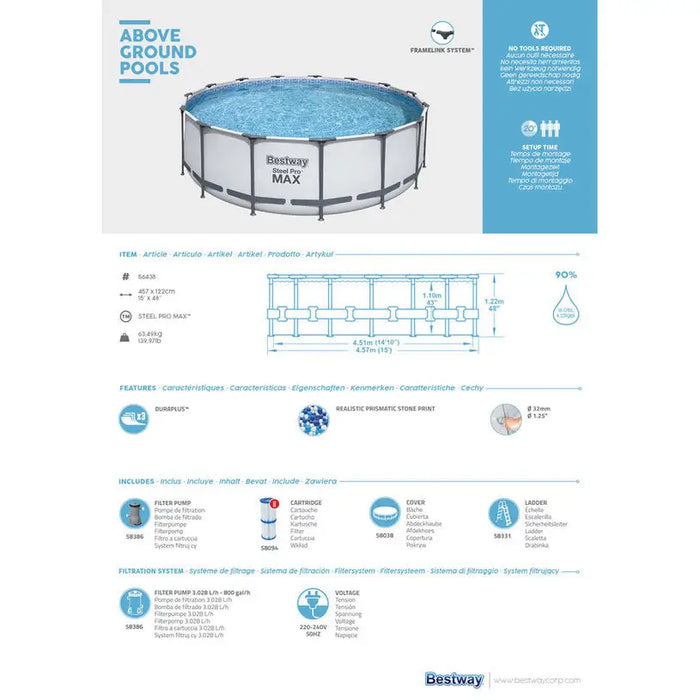 SWIMMING POOL F457X122CM BESTWAY 56438 - Басейни с рамка<<<Басейни плажни артикули и