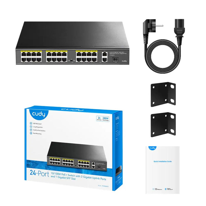 Switch Cudy FS1026PS1 24 x 10/100 PoE+ Switch 2 x Gigabit ports 1 x SFP Slot - Суичове - без контрол<<<Мрежово