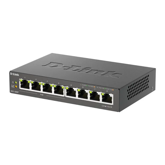 Switch D-Link DGS-1008P 4x PoE + 4 x standard 10/100/1000 Gigabit, - Комутатор - Неуправляеми<<<Мрежи<<<Мрежи и умен