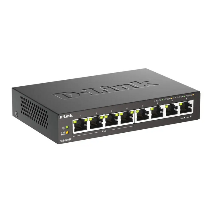 Switch D-Link DGS-1008P 4x PoE + 4 x standard 10/100/1000 Gigabit, - Комутатор - Неуправляеми<<<Мрежи<<<Мрежи и умен