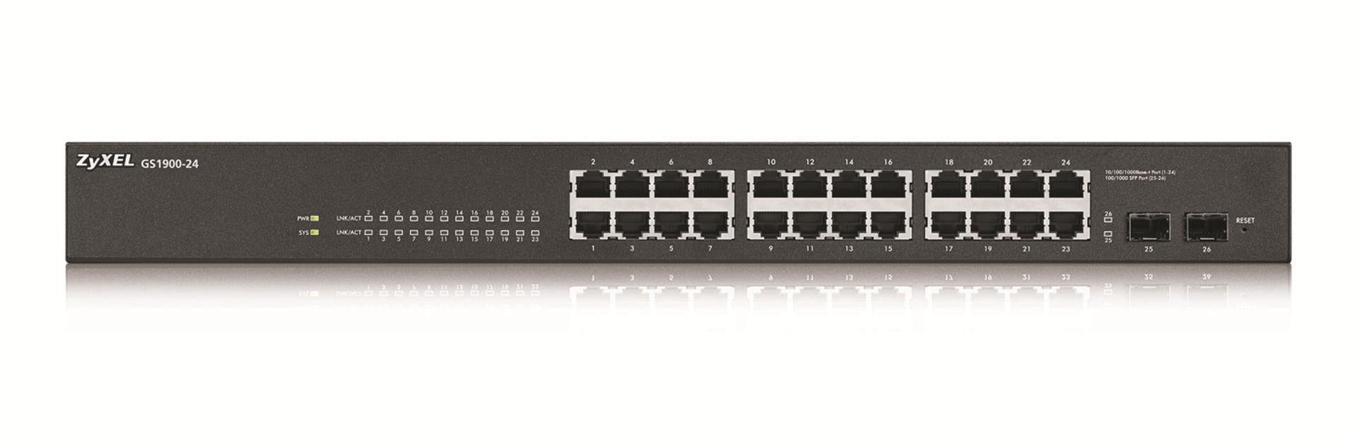 Switch ZYXEL GS1900-24 24 port controllable Gigabit Installation in a cabinet - Managed
