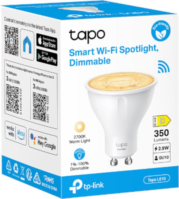 TP-Link Smart Sportlight Tapo L610 (2pcs), Wi-Fi, GU10, 2.9W, Dimmable, White EU