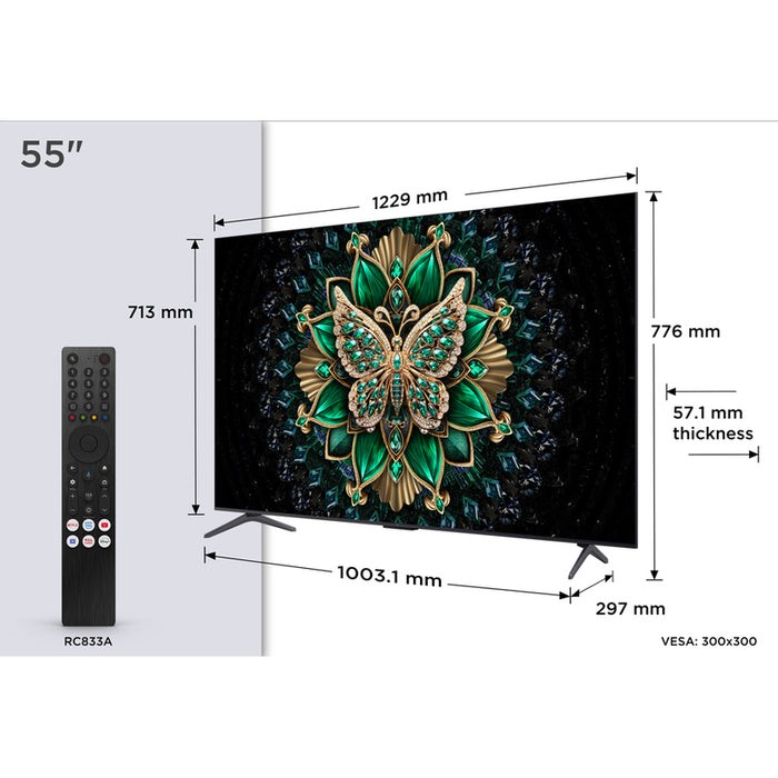 TV TCL 55MQLED75K 4K Ultra HD QD-Mini LED SMART TV, GOOGLE TV, 55.0 ", 139.0 cm