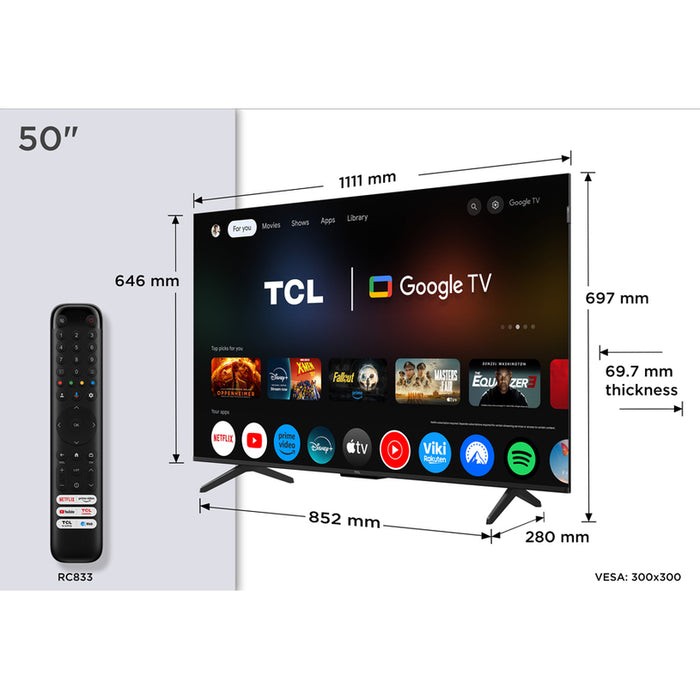 TV TCL 50QLED780K 4K Ultra HD QLED SMART TV, GOOGLE TV, 50.0 ", 126.0 cm