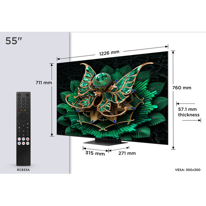 TV TCL 55C71K 4K Ultra HD QD-Mini LED SMART TV, GOOGLE TV, 55.0 ", 139.0 cm