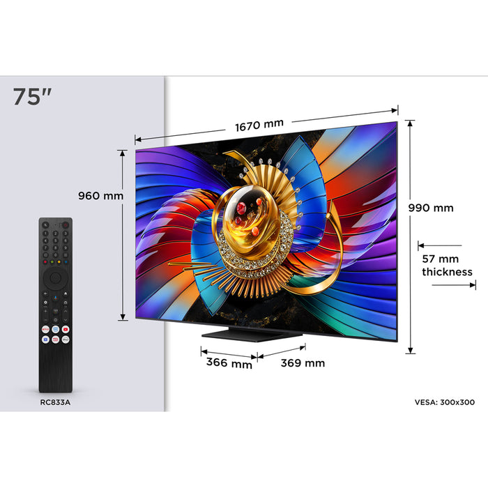 TV TCL 75Q7D, 75"(189 cm), SQD-Mini LED, 4K Ultra HD, Smart TV, Google TV