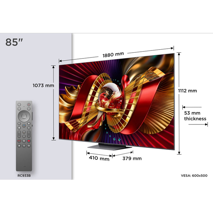 TV TCL 85C8L4K ULTRA HD SQD-Mini LED SMART TV, 85.0 ", 215.0 cm