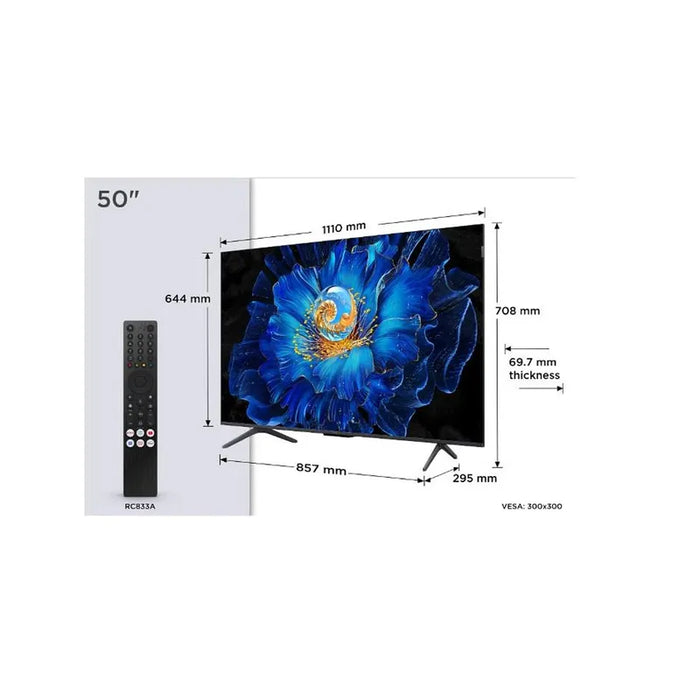 TV TCL 50C6KS, 50" Premium QD-MiniLED TV, 4K Ultra HD, ONKYO 2.1 Hi-Fi System