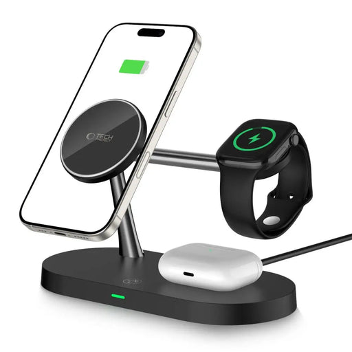 Tech-Protect A12 3in1 MagSafe Inductive Charger for Smartphone/Headphones/Smartwatch - Black - Cell phone USB