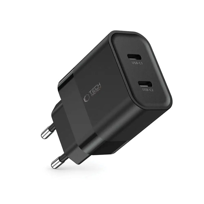 Tech-Protect C20W charger 2x USB-C PD 20W - black - Cell phone USB charger<<<HurtelXML