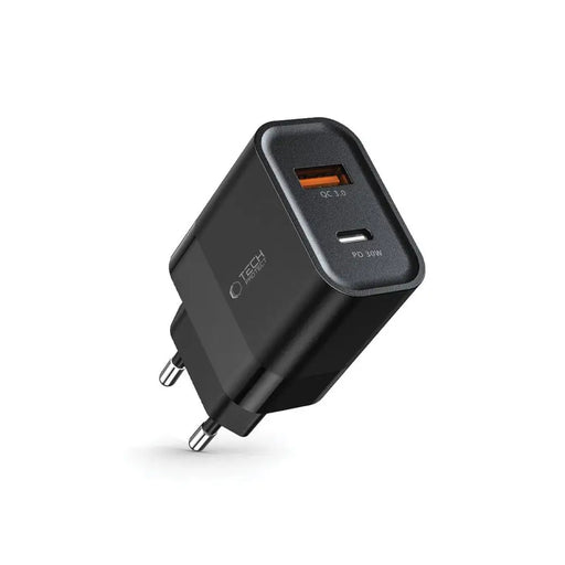 Tech-Protect C30W Charger USB-C PD 30W / USB-A QC 3.0 - Black - Cell phone USB charger<<<HurtelXML