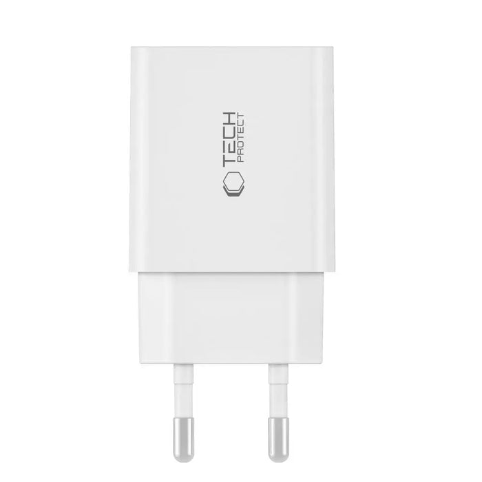 Tech-Protect C35W 2x USB-C PD 35W Wall Charger with USB-C / Lightning Cable - White - Cell phone USB charger<<<HurtelXML