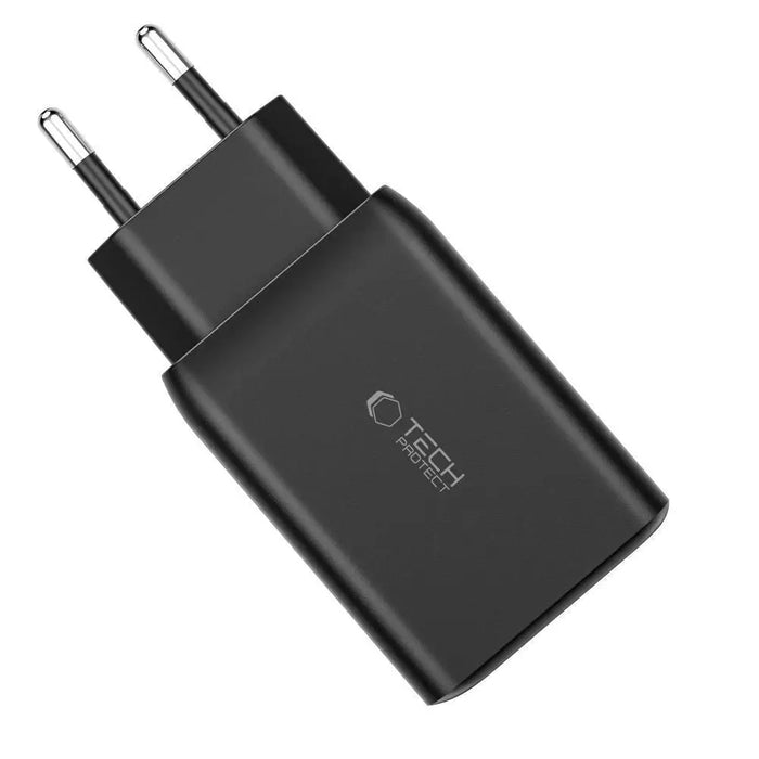Tech-Protect C65W charger 2x USB-C PD 65W / USB-A QC 3.0 - black - Cell phone USB charger<<<HurtelXML