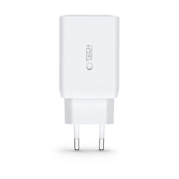 Tech-Protect C65W charger 2x USB-C PD 65W / USB-A QC 3.0 - white - Cell phone USB charger<<<HurtelXML