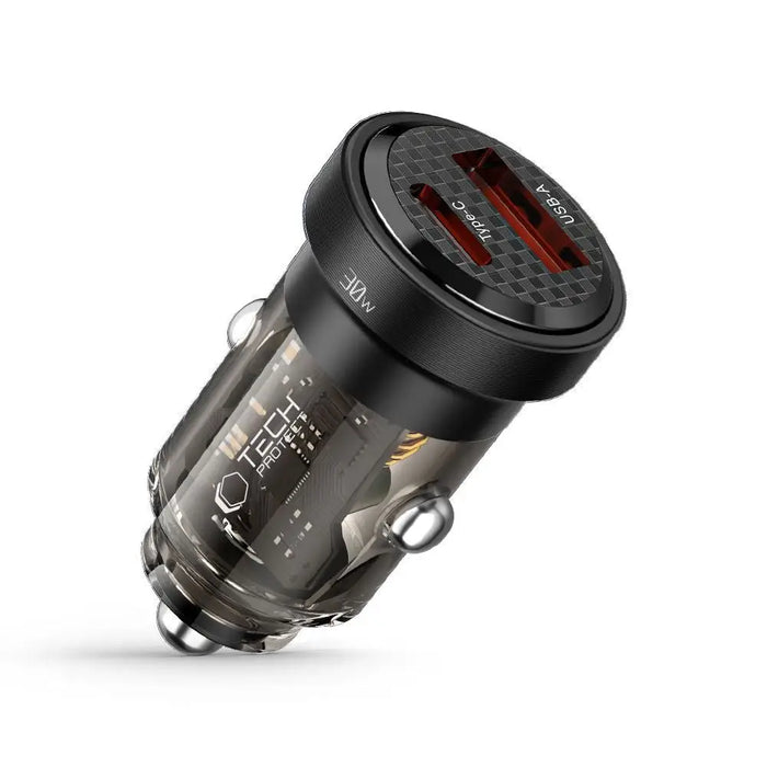 Tech-Protect CC30W Car Charger USB-C PD 30W / USB-A QC 3.0 - Black - Cell phone USB charger<<<HurtelXML