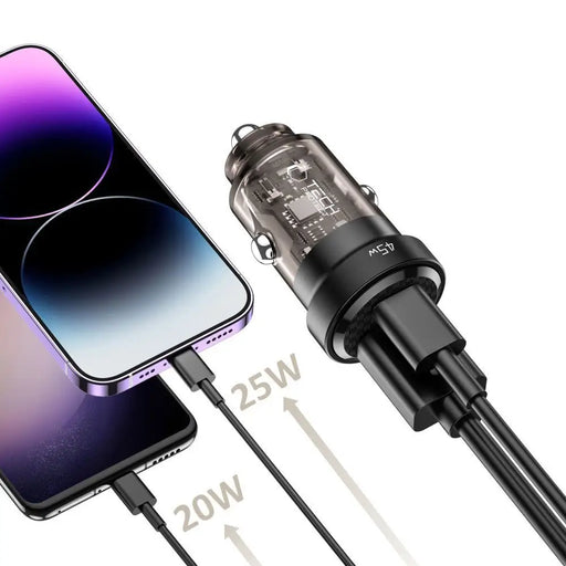 Tech-Protect CC45W Car Charger USB-C PD 45W / USB-A QC 3.0 - Black - Cell phone USB charger<<<HurtelXML
